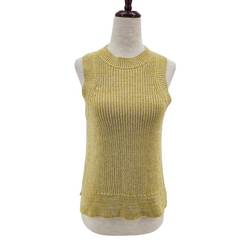 525 America Womens XS Top Sweater Knit Sleeveless Yellow White Fitted Tank